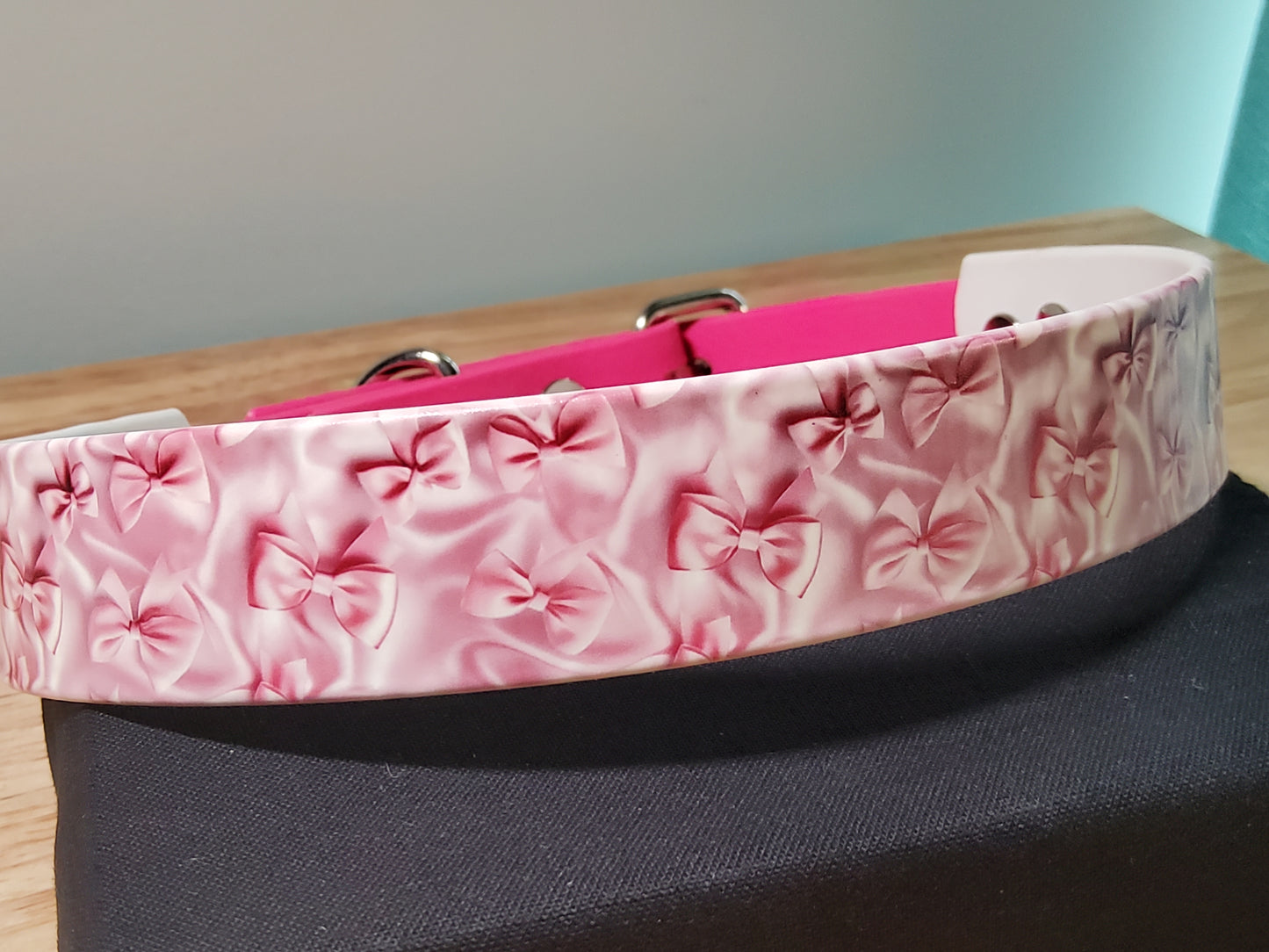 🎀 Pink Bow Biothane Dog Collar