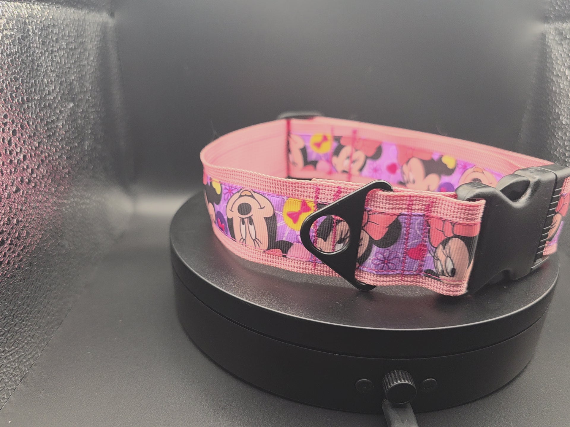 Pink Cartoon Mouse Pattern Dog Collar – Adjustable Nylon with Quick-Release Buckle
