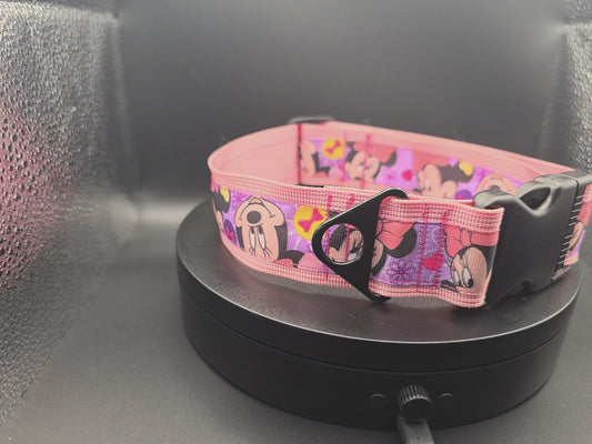 Pink Cartoon Mouse Pattern Dog Collar – Adjustable Nylon with Quick-Release Buckle